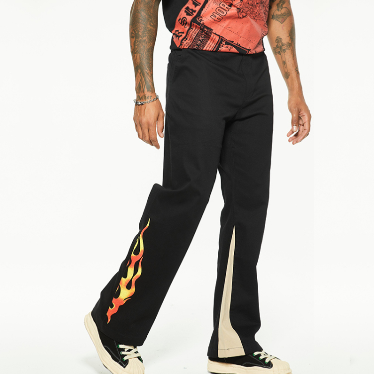 Flame micro flare personalized casual straight pants