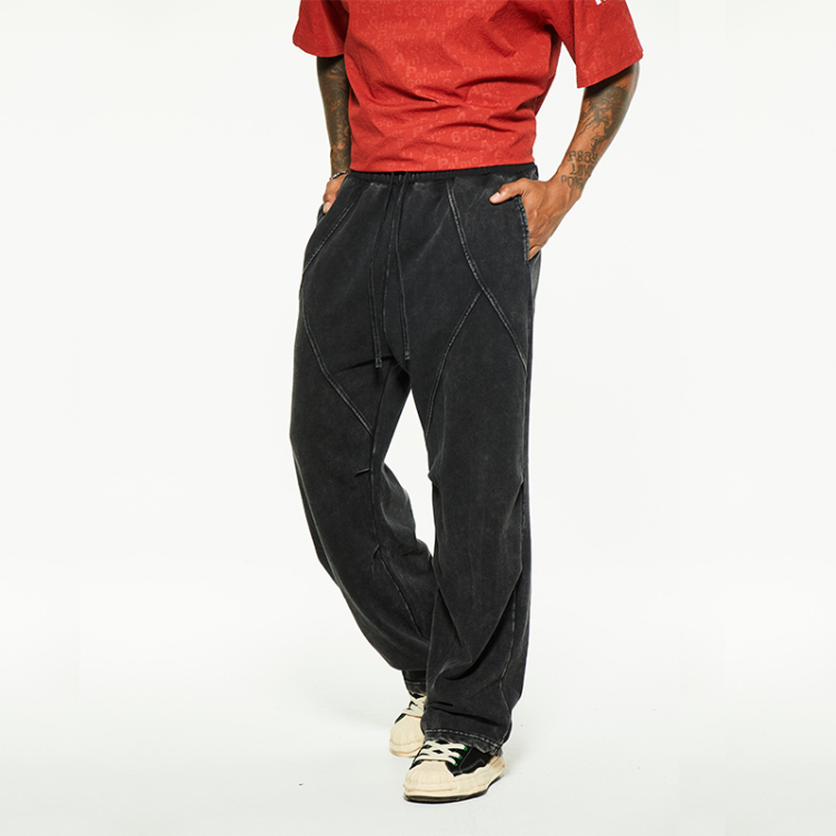 High street casual loose patchwork fabric design pants