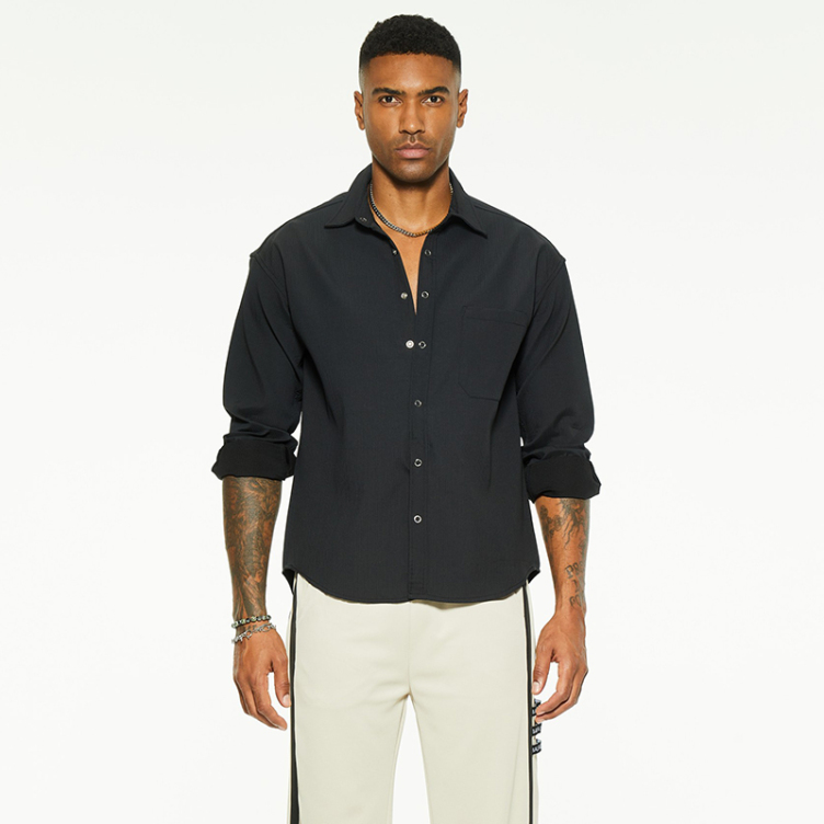 New long-sleeved lapel single color shirts