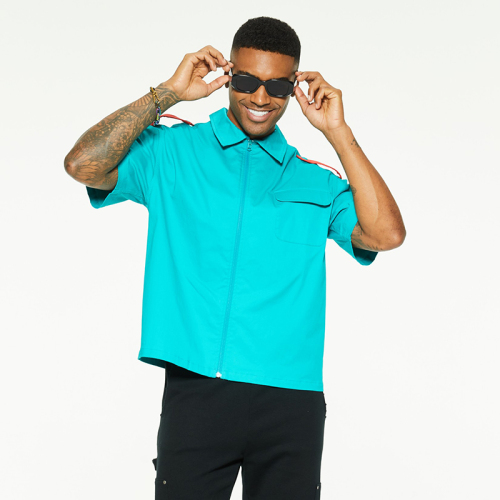 Casual simple loose short sleeve lapel zipper cardigan shirts