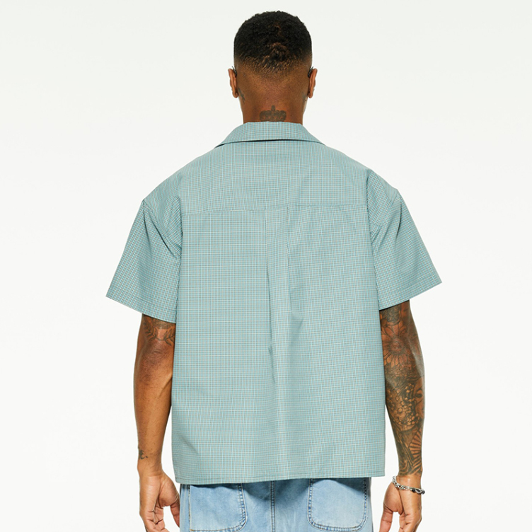 Blue and white striped premium loose short sleeve shirts