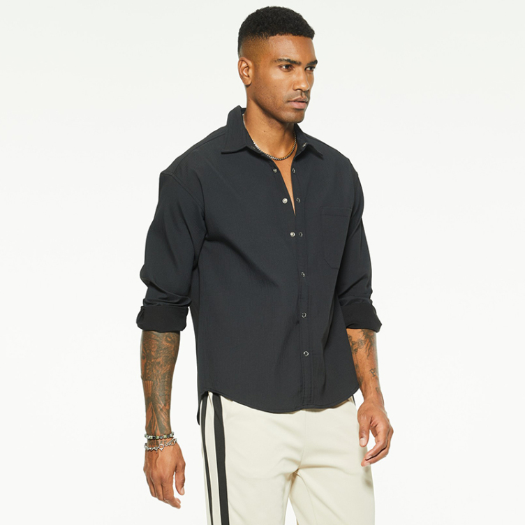 New long-sleeved lapel single color shirts