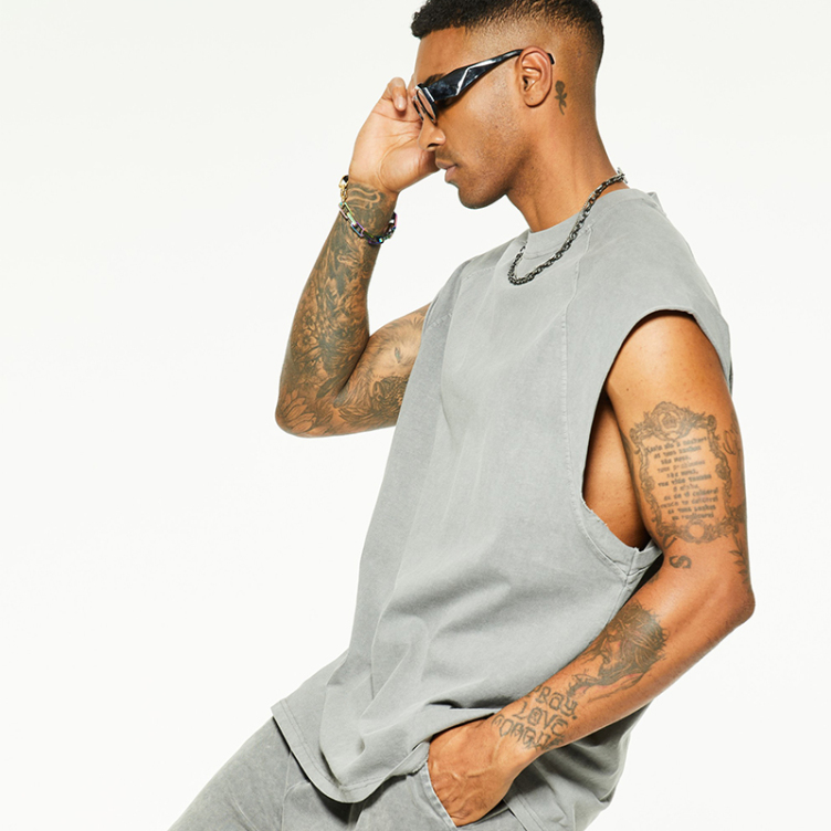 Oversize loose organic cotton solid color sleeveless T-shirt