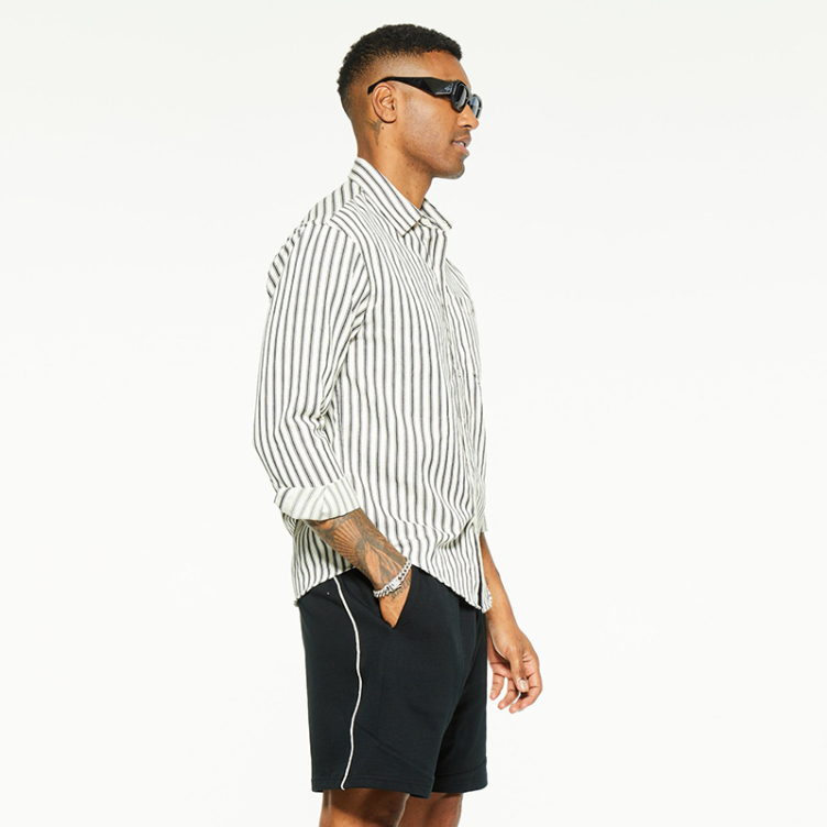 Draped casual striped drop shoulder long sleeve shirts