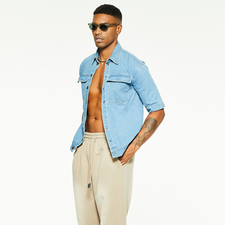 Double pocket American loose denim shirtS