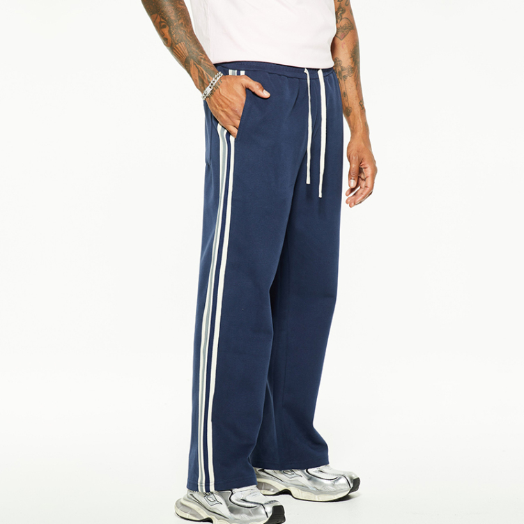 Street padded side stripe webbing straight pants