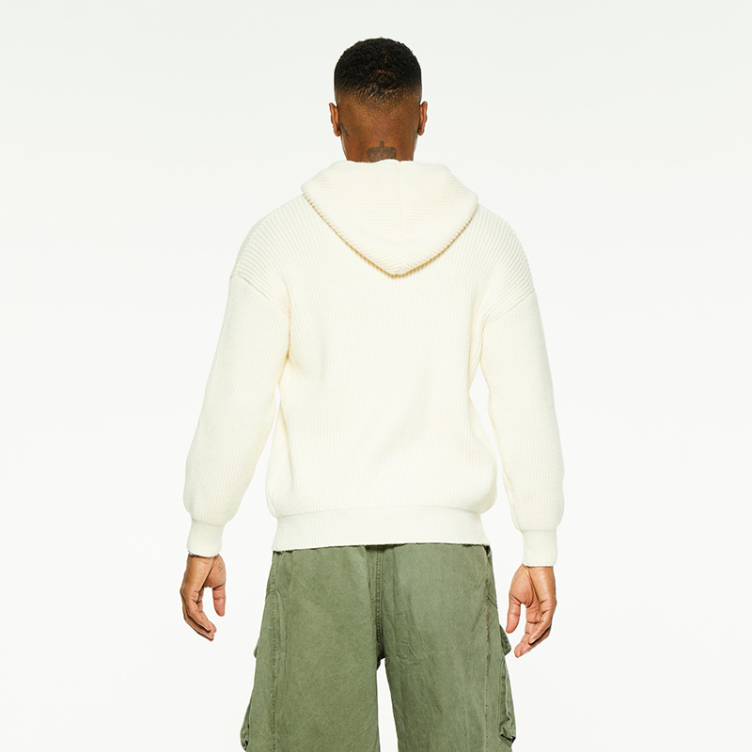 Premium crewel cotton hooded zipper sweater