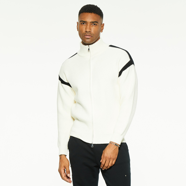 Half turtleneck striped zipper sweater
