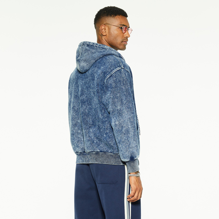 Zipper hooded loose fit denim jackets