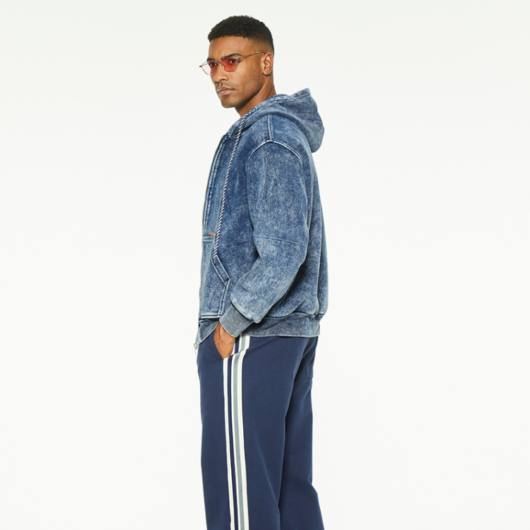 Zipper hooded loose fit denim jackets