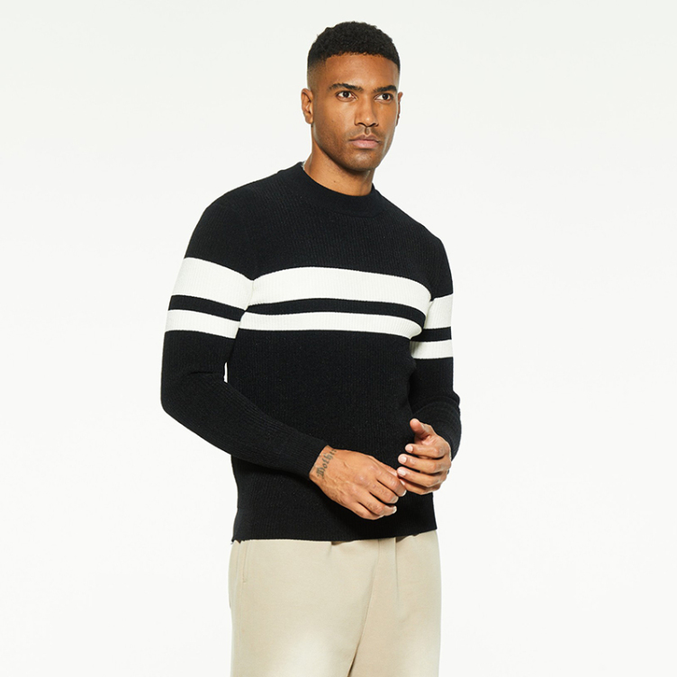 Casual striped pullover colorblock crew neck sweater