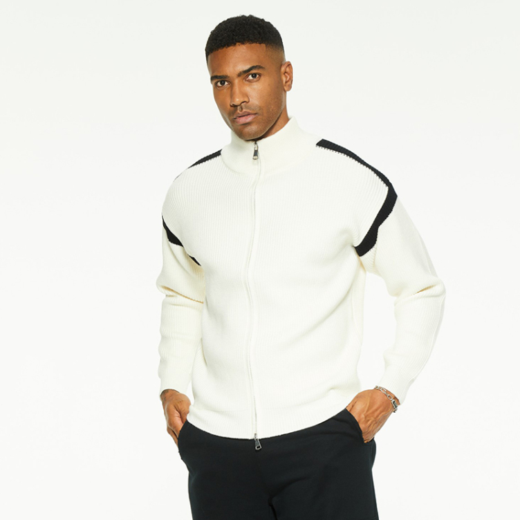 Half turtleneck striped zipper sweater