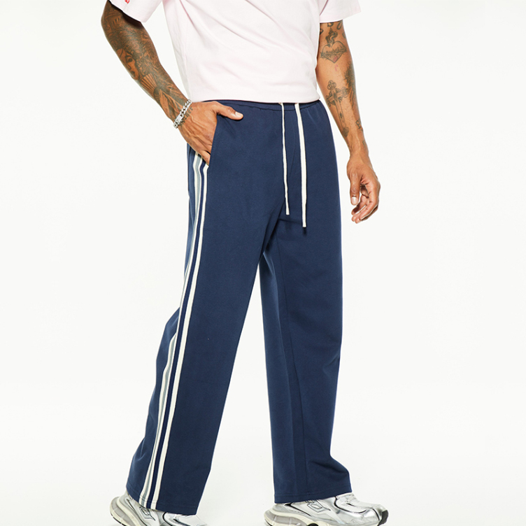 Street padded side stripe webbing straight pants