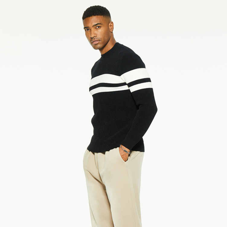 Casual striped pullover colorblock crew neck sweater