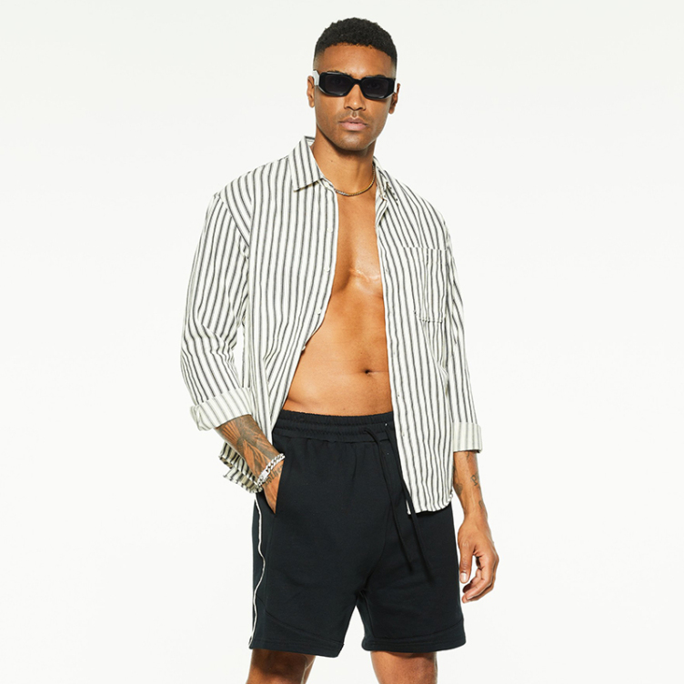 Draped casual striped drop shoulder long sleeve shirts