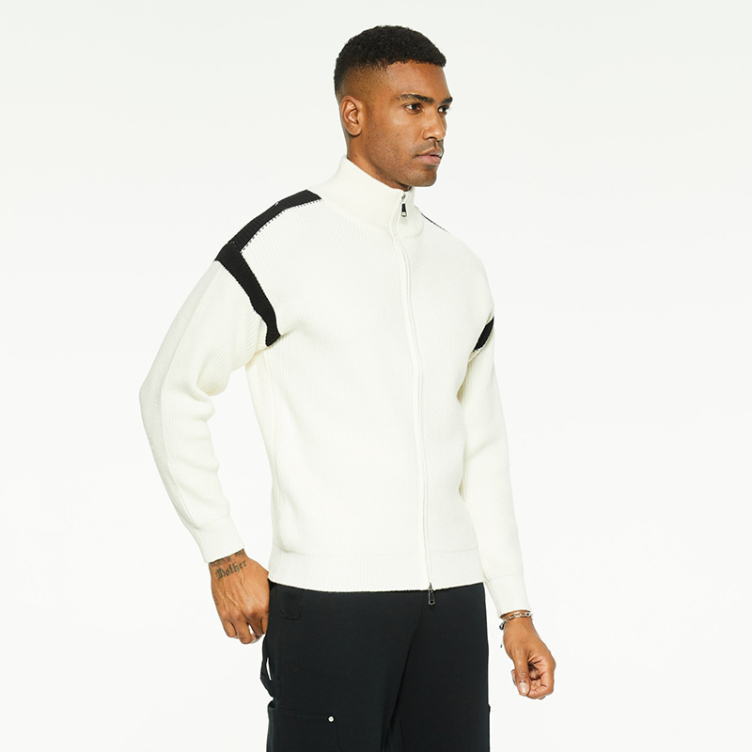 Half turtleneck striped zipper sweater