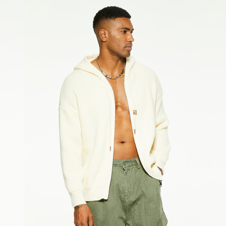 Premium crewel cotton hooded zipper sweater