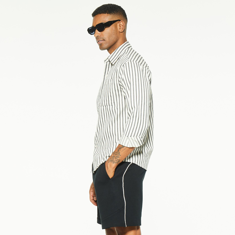 Draped casual striped drop shoulder long sleeve shirts
