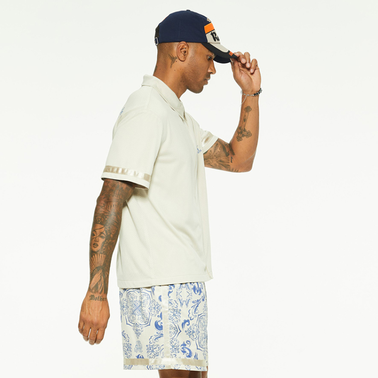 Mesh breathable striped sleeve trim shirts