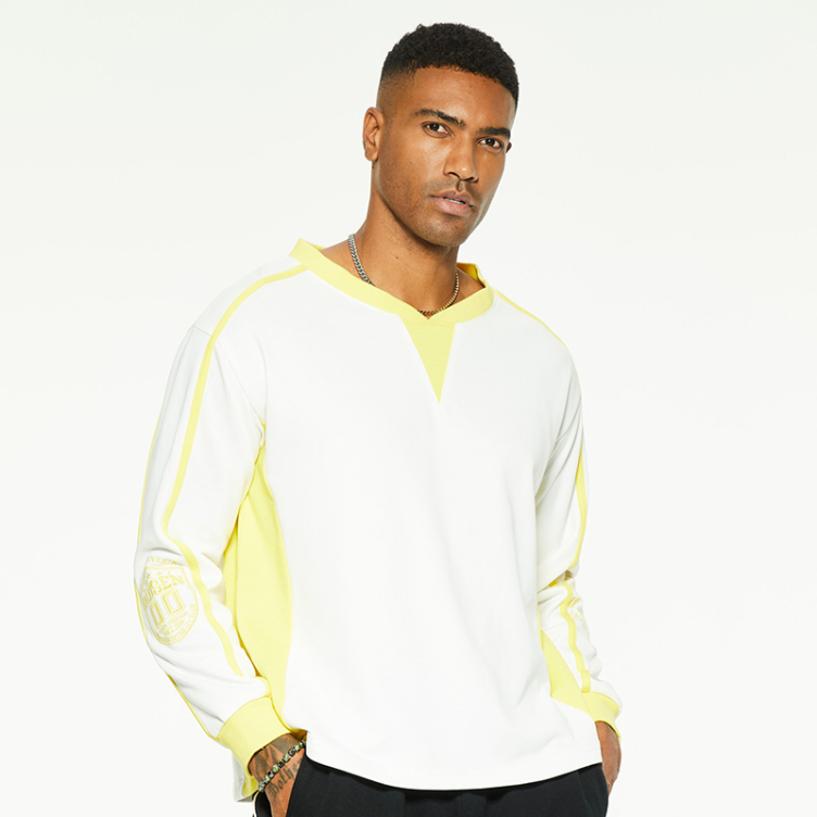 Small v-neck color collision embroidery president t-shirt
