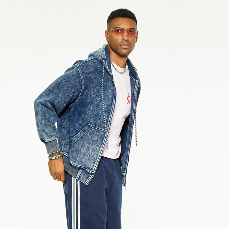 Zipper hooded loose fit denim jackets