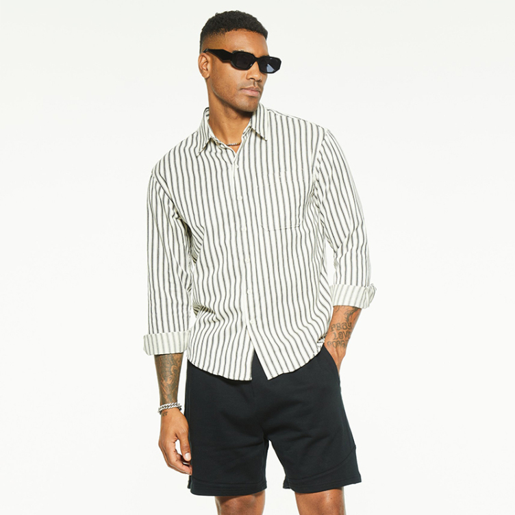 Draped casual striped drop shoulder long sleeve shirts
