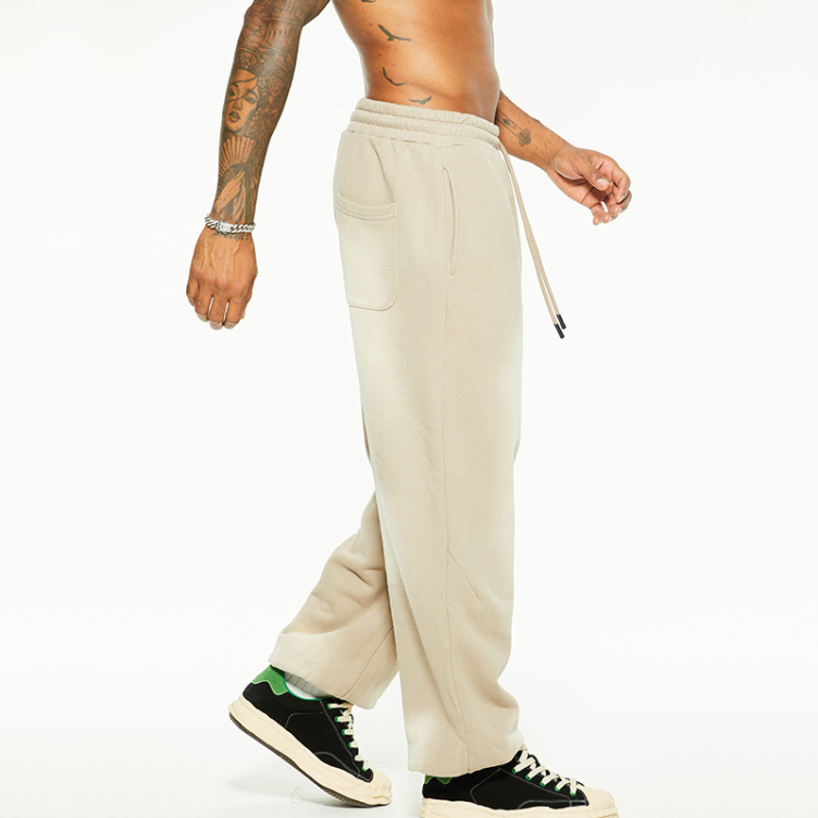 Washed loose-fitting padded straight-leg hipster knit pants