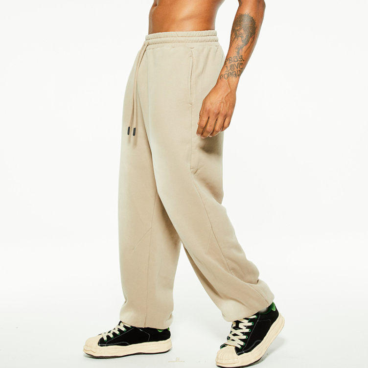 Washed loose-fitting padded straight-leg hipster knit pants
