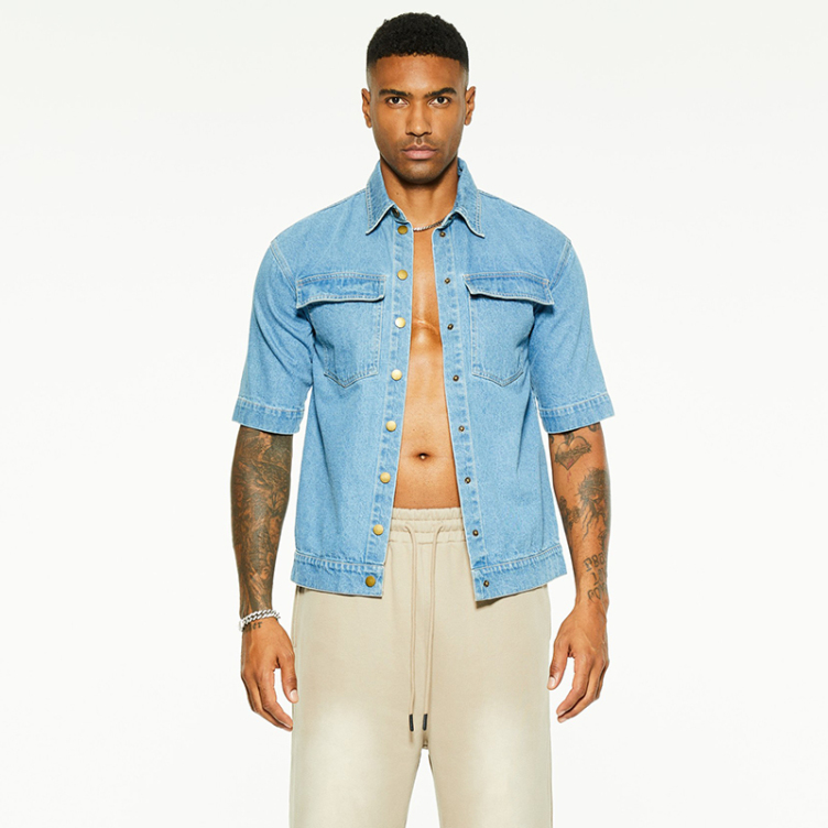 Double pocket American loose denim shirtS