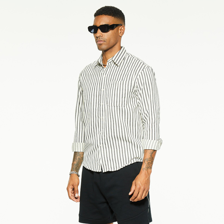 Draped casual striped drop shoulder long sleeve shirts