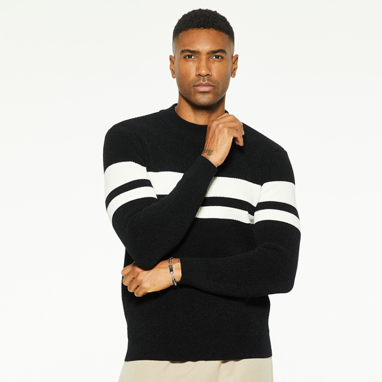 Casual striped pullover colorblock crew neck sweater