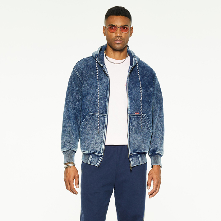 Zipper hooded loose fit denim jackets