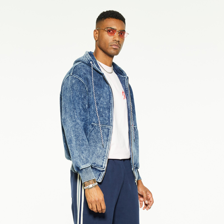 Zipper hooded loose fit denim jackets