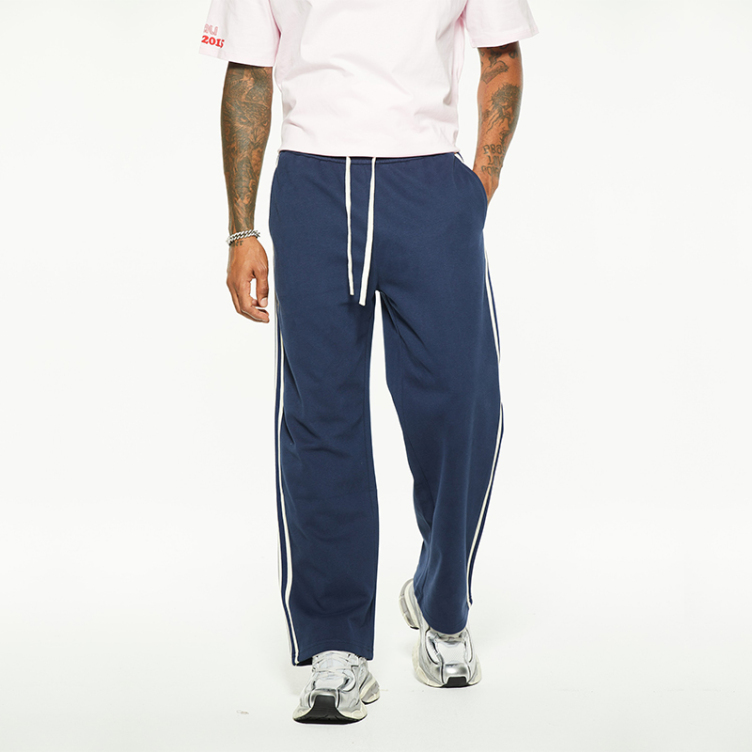 Street padded side stripe webbing straight pants