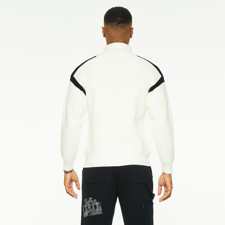 Half turtleneck striped zipper sweater