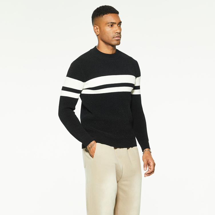 Casual striped pullover colorblock crew neck sweater