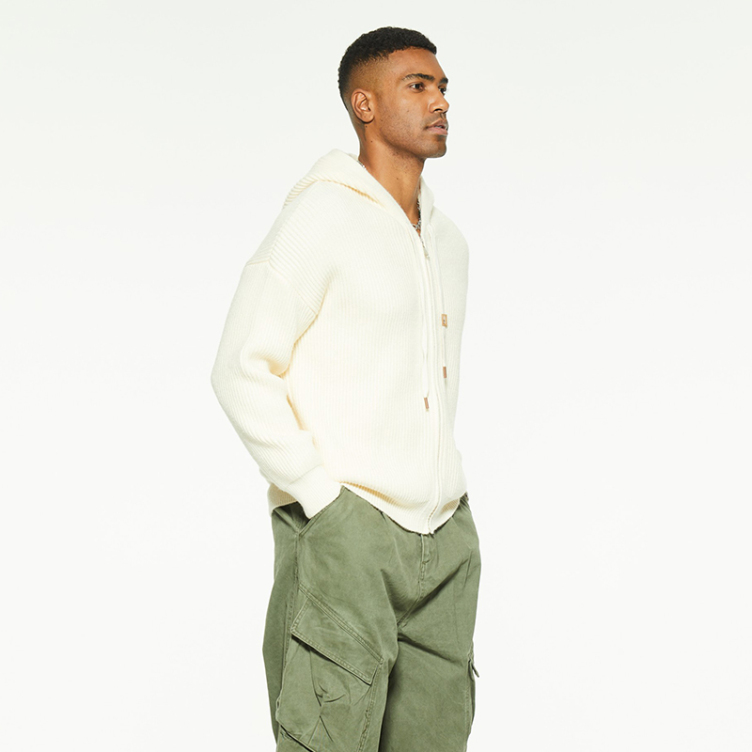 Premium crewel cotton hooded zipper sweater