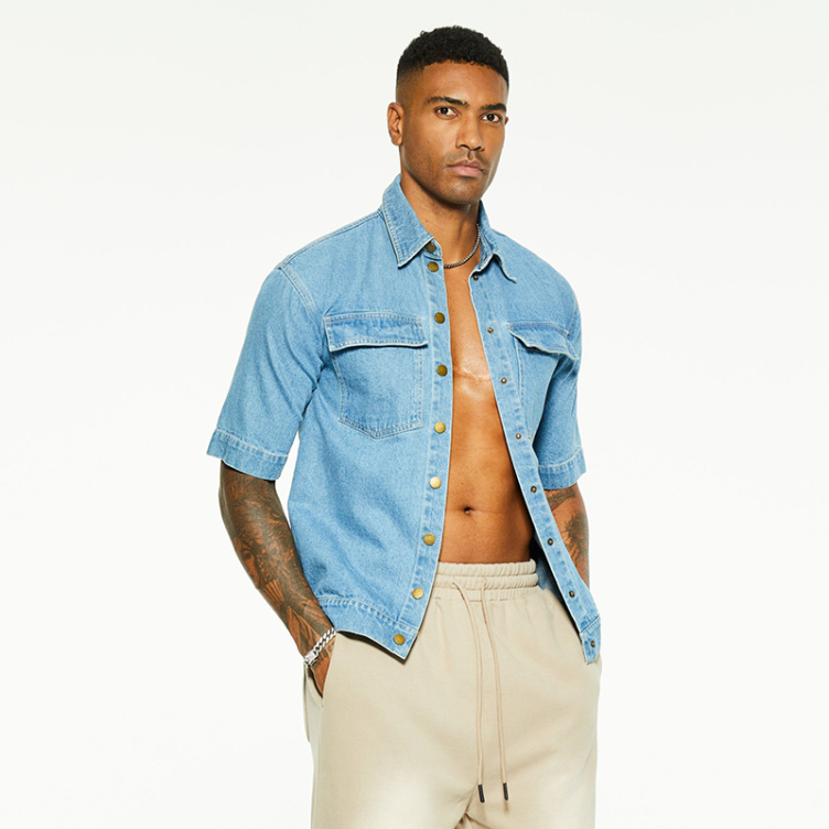 Double pocket American loose denim shirtS