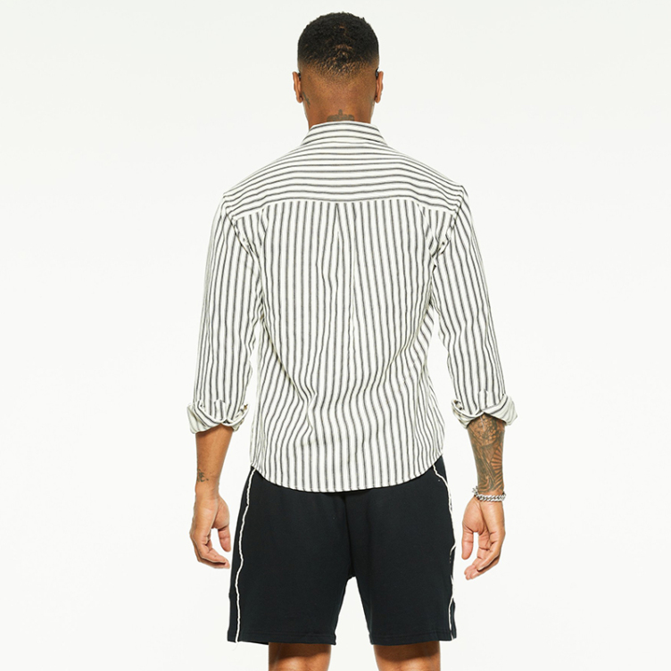 Draped casual striped drop shoulder long sleeve shirts