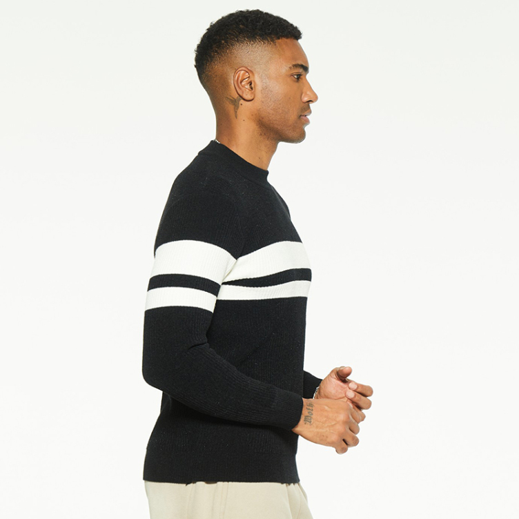 Casual striped pullover colorblock crew neck sweater