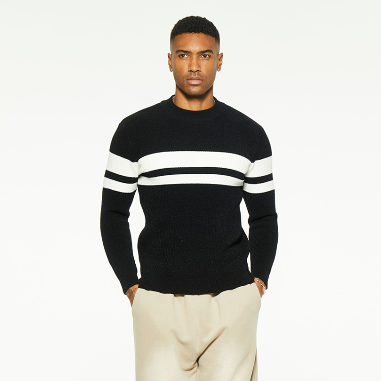 Casual striped pullover colorblock crew neck sweater
