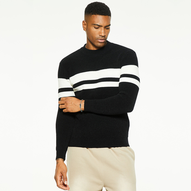 Casual striped pullover colorblock crew neck sweater
