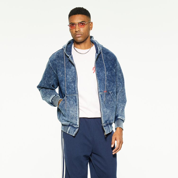 Zipper hooded loose fit denim jackets