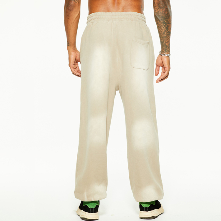 Washed loose-fitting padded straight-leg hipster knit pants