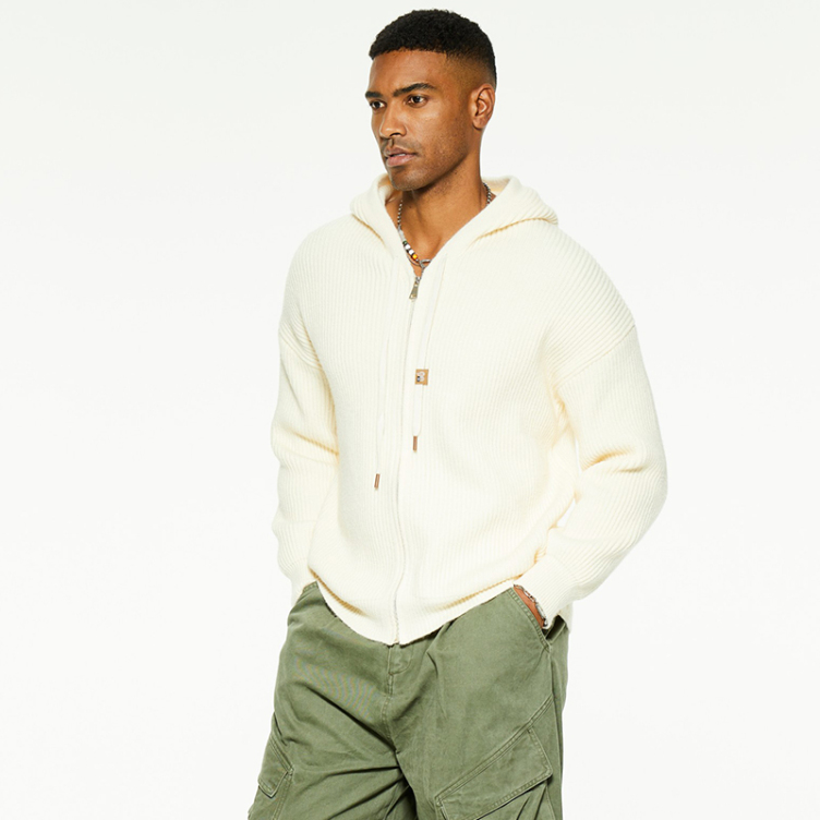 Premium crewel cotton hooded zipper sweater