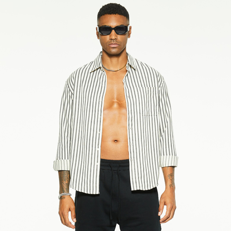 Draped casual striped drop shoulder long sleeve shirts
