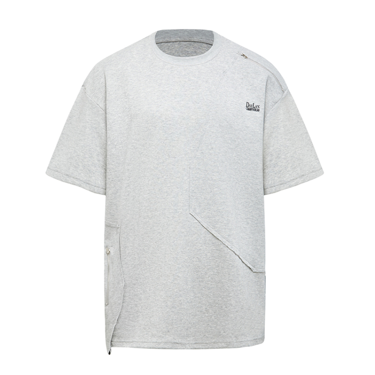 100% pure cotton shoulder zipper embroidery T-shirts