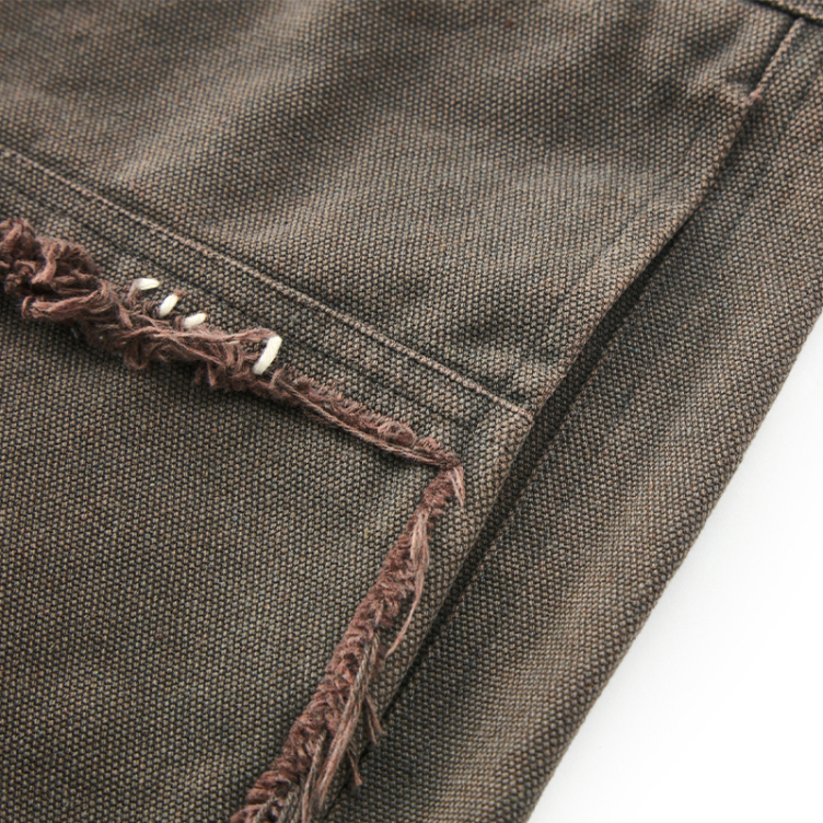 Trendy solid color raw edge retro casual loose shorts