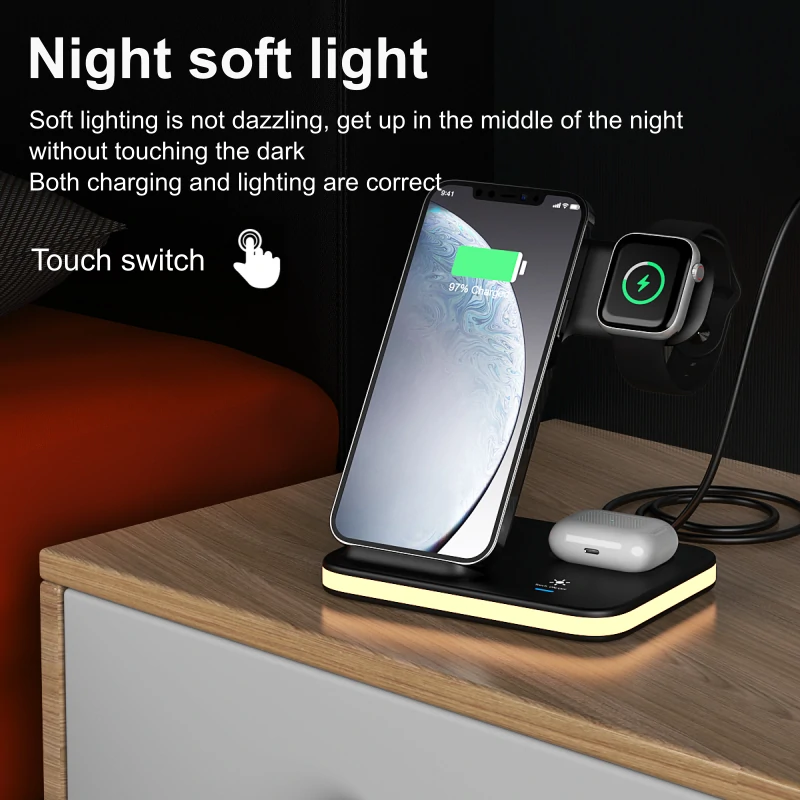 WOWTECHPROMOS: 4-in-1 Foldable Wireless Charger with Night Light