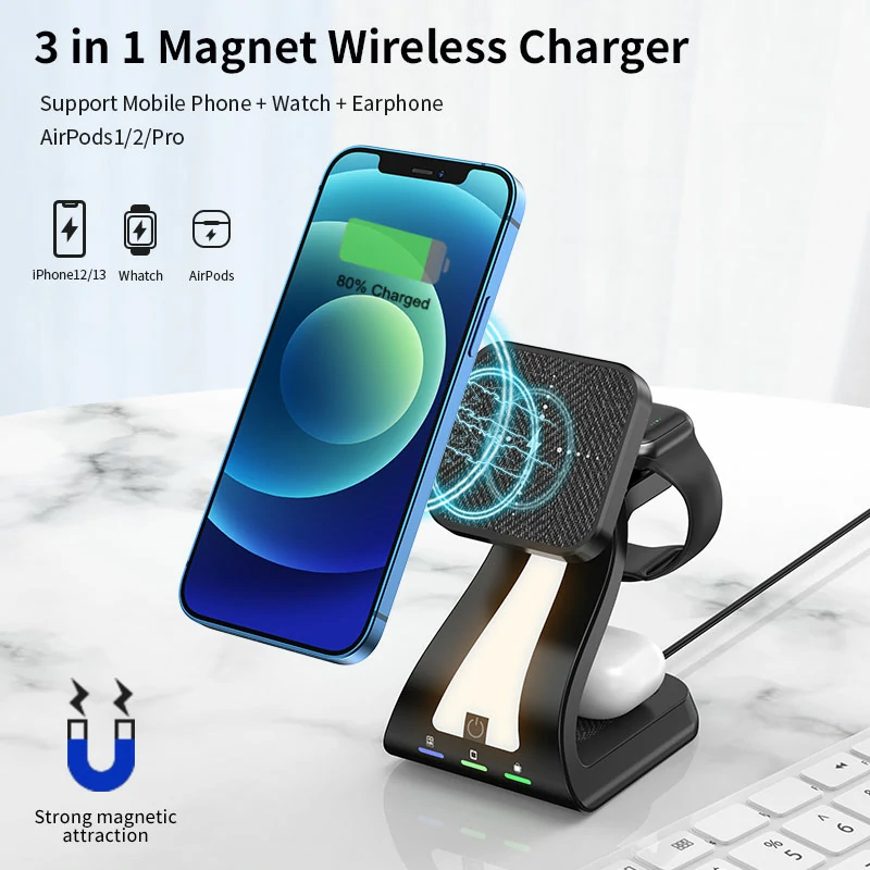 WOWTECHPROMOS: 15W 3-in-1 Magnetic Wireless Charger with Night Lamp
